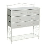 Household Essentials Victoria Dresser Table Storage Organizer with 8 White Drawers and Shoe Shelf White Metal Frame and Scandinavian White Top